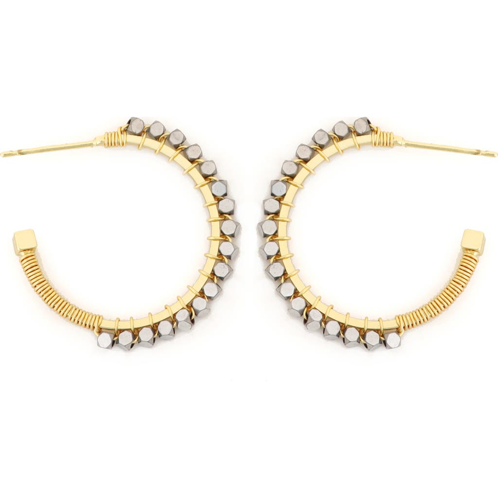 Panacea Hematite Bead Hoop Earrings In Gold