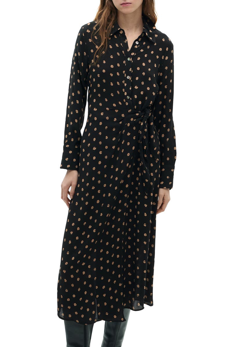 MANGO Polka Dot Long Sleeve Shirtdress, Main, color, 