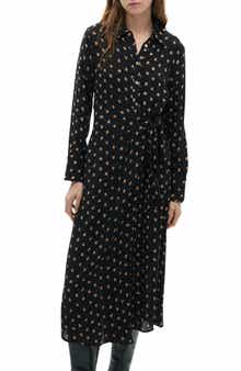 MANGO Polka Dot Long Sleeve Shirtdress