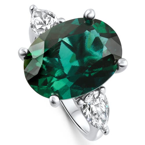 Bliss Diamond 16x12mm Emerald & 1ct Pear Shape Diamond Ring 14k Gold Lab Grown In 14k White Gold