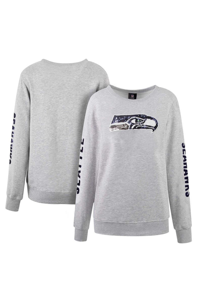 CUCE Women's Cuce Heather Gray Seattle Seahawks Sequined Logo Pullover Sweatshirt, Alternate, color, 