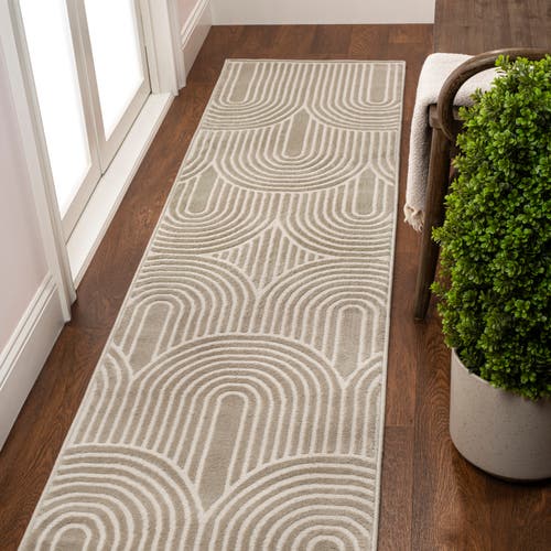 Jonathan Y Ariana Midcentury Art Deco Striped Arches Two-tone High-low Area Rug In Beige/cream