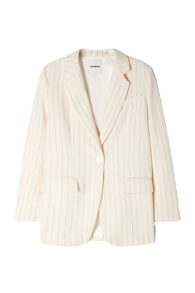 Striped tailored jacket, Alternate, color, Ecru / silver