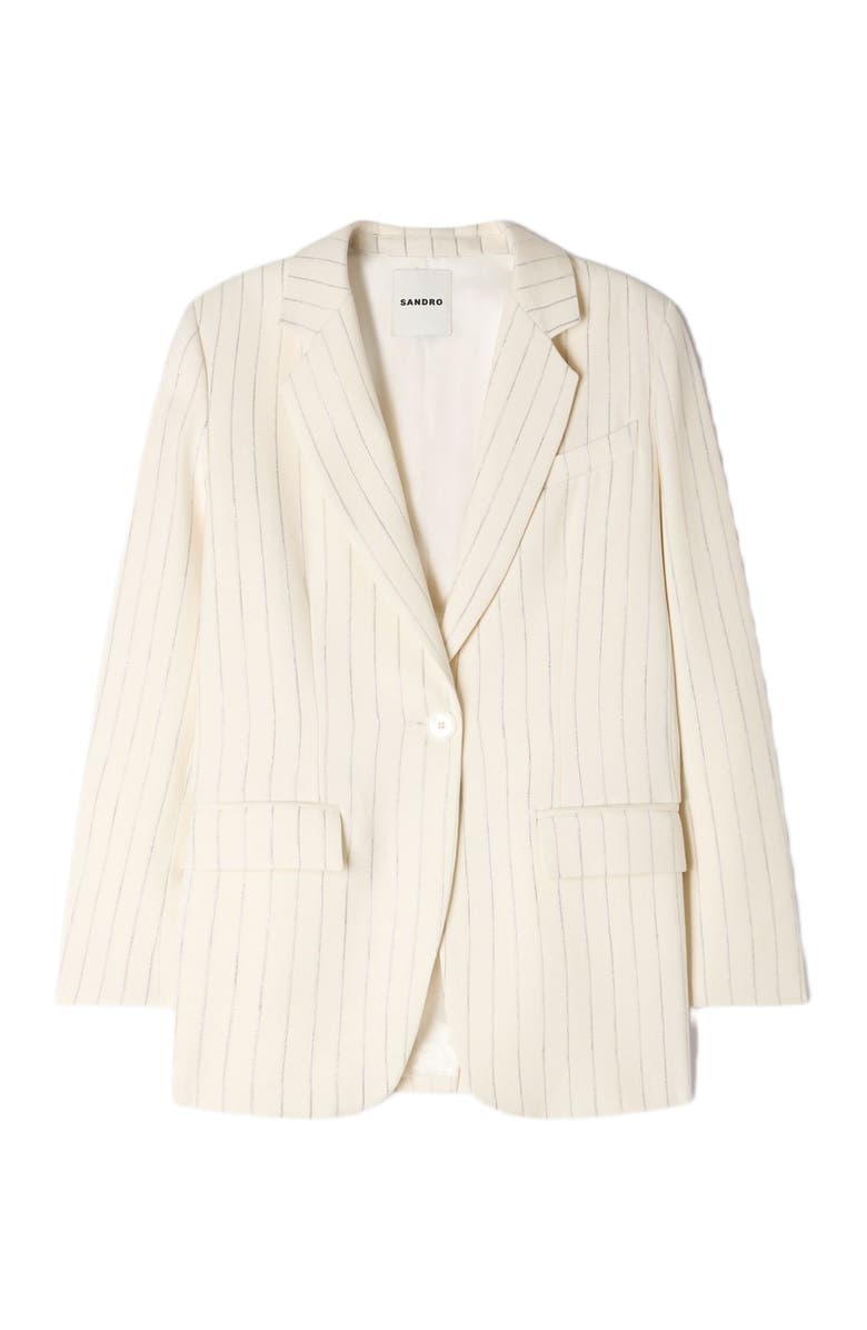 SANDRO Striped tailored jacket, Alternate, color, Ecru / Silver
