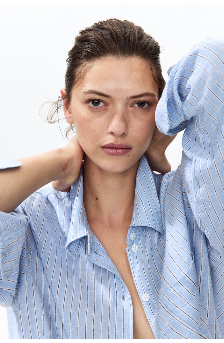 H&M Linen-blend Shirt, Alternate, color, Light Blue/Striped