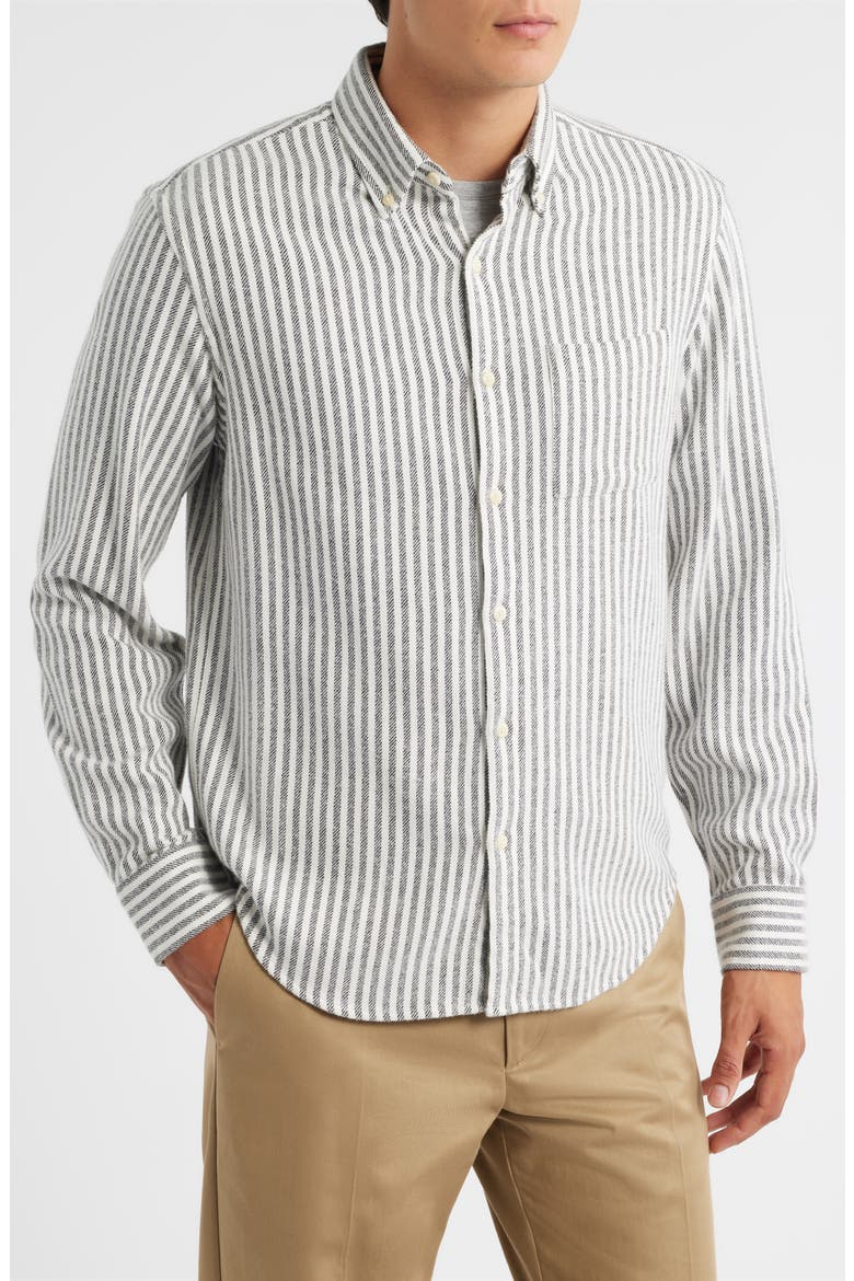 Cloud Stripe Organic Cotton Flannel Button-Up Shirt, Alternate, color, NIGHTLINES