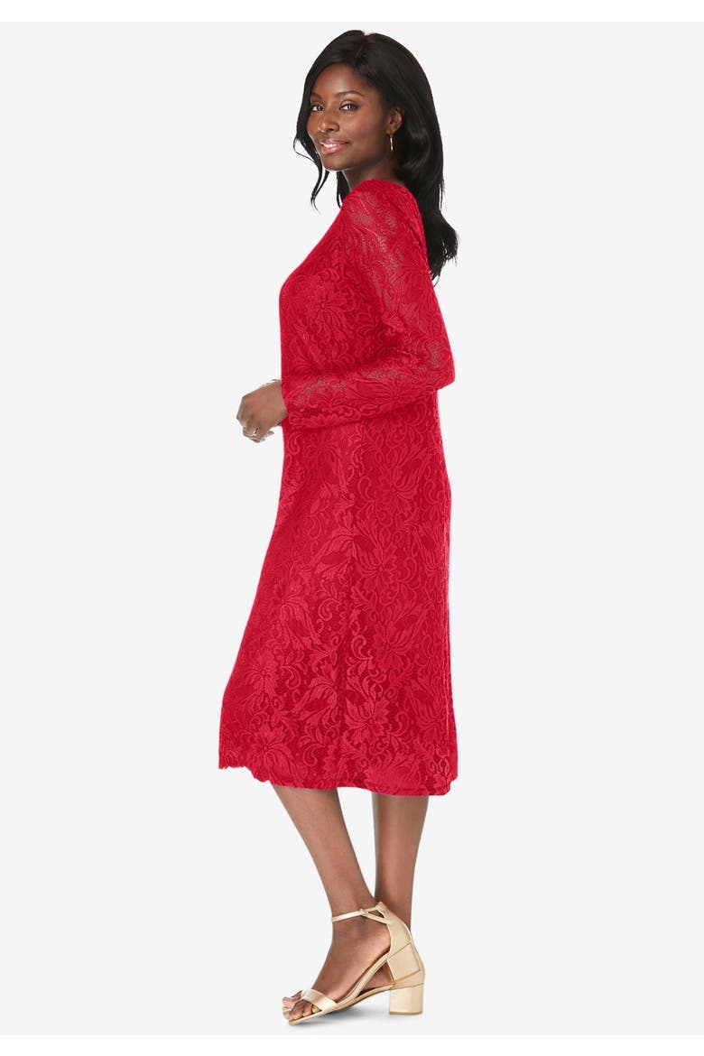 Stretch Lace Shift Dress, Alternate, color, CLASSIC RED