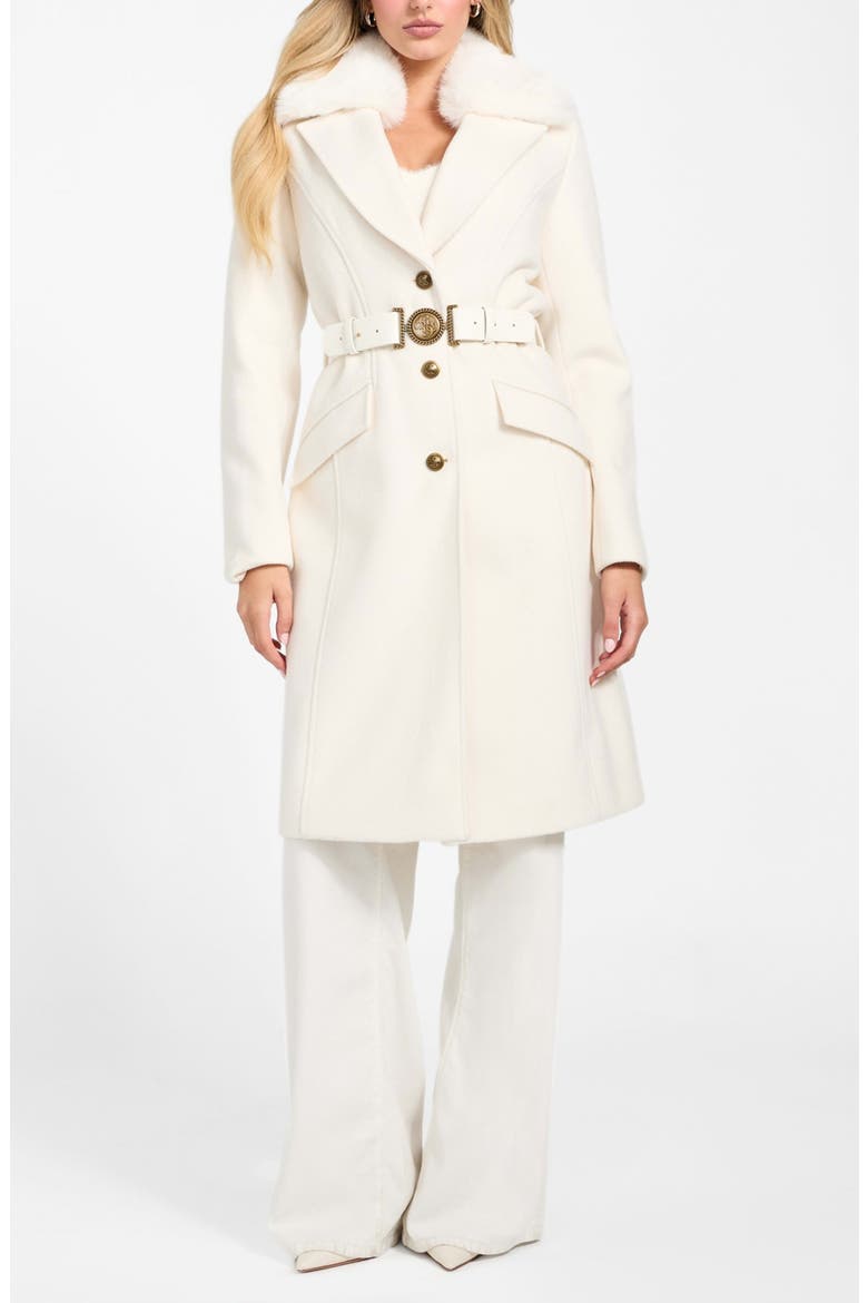 New Patrice Belted Coat with Removable Faux Fur Collar, Alternate, color, WHITE