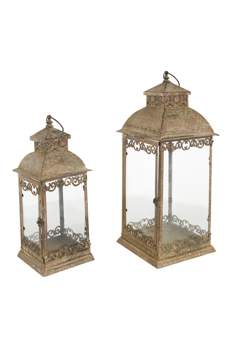 Set of 2 Lantern Candleholders, Main, color, BROWN