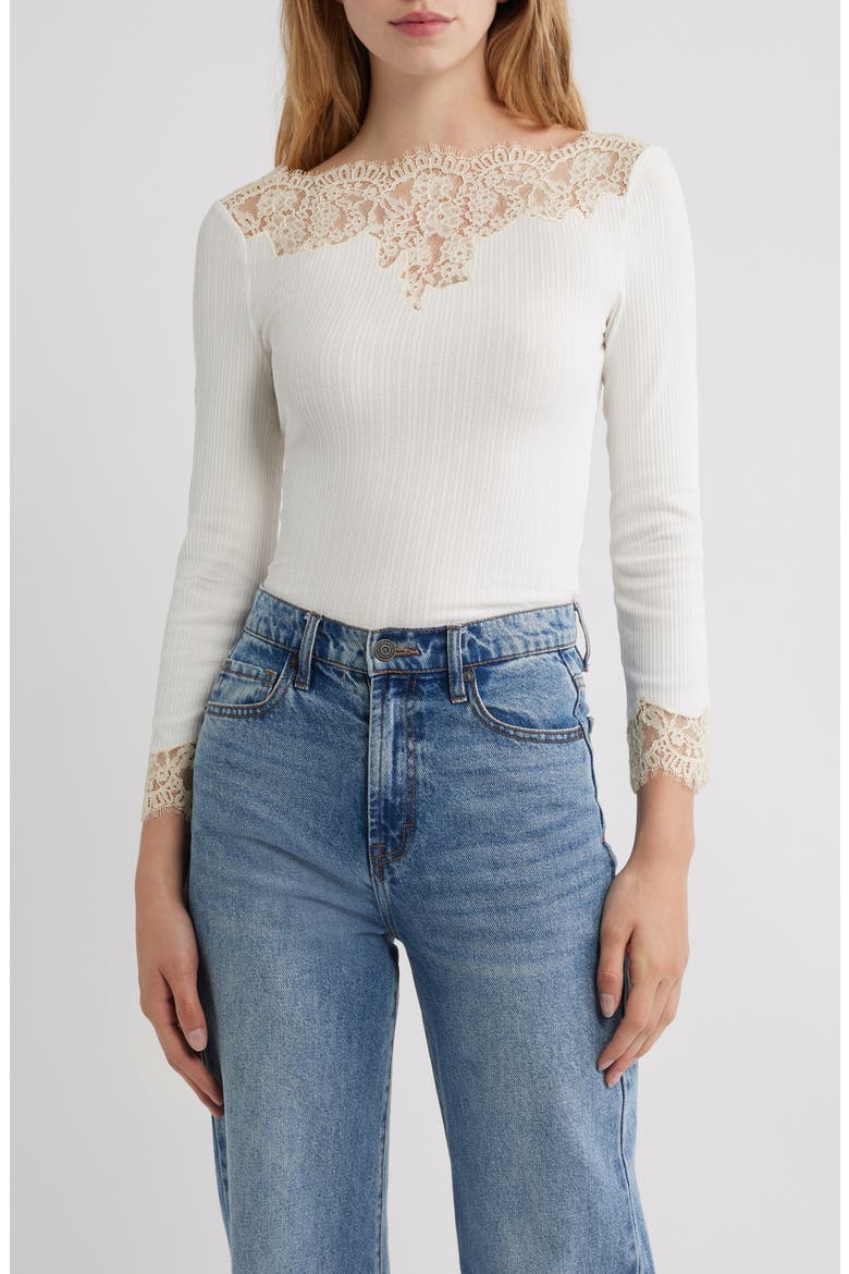 Riana Lace Trim Ribbed T-Shirt, Main, color, SALT