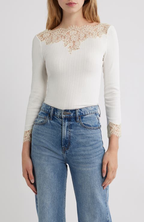 Riana Lace Trim Ribbed T-Shirt