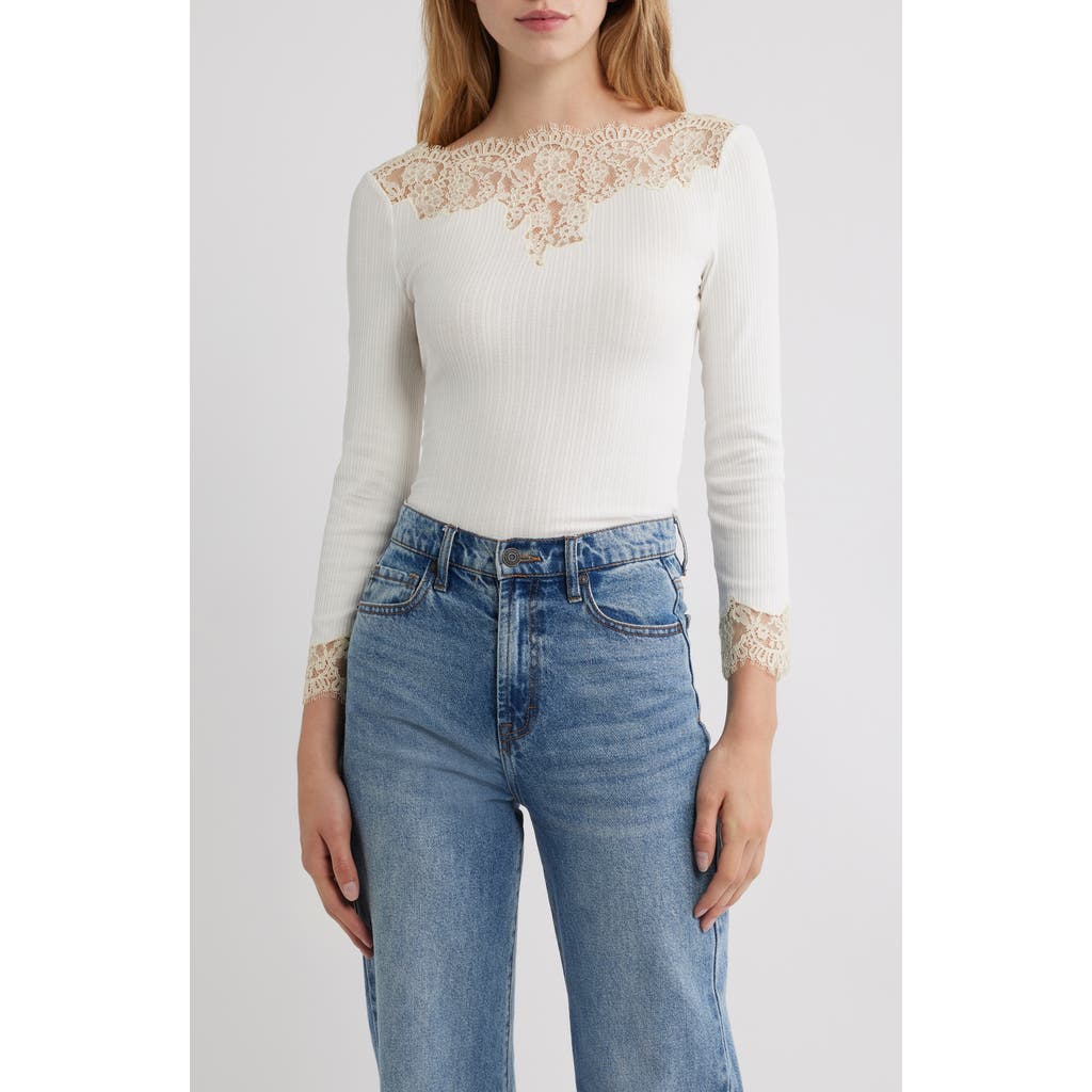 Doen Dôen Riana Lace Trim Ribbed T-shirt In Salt