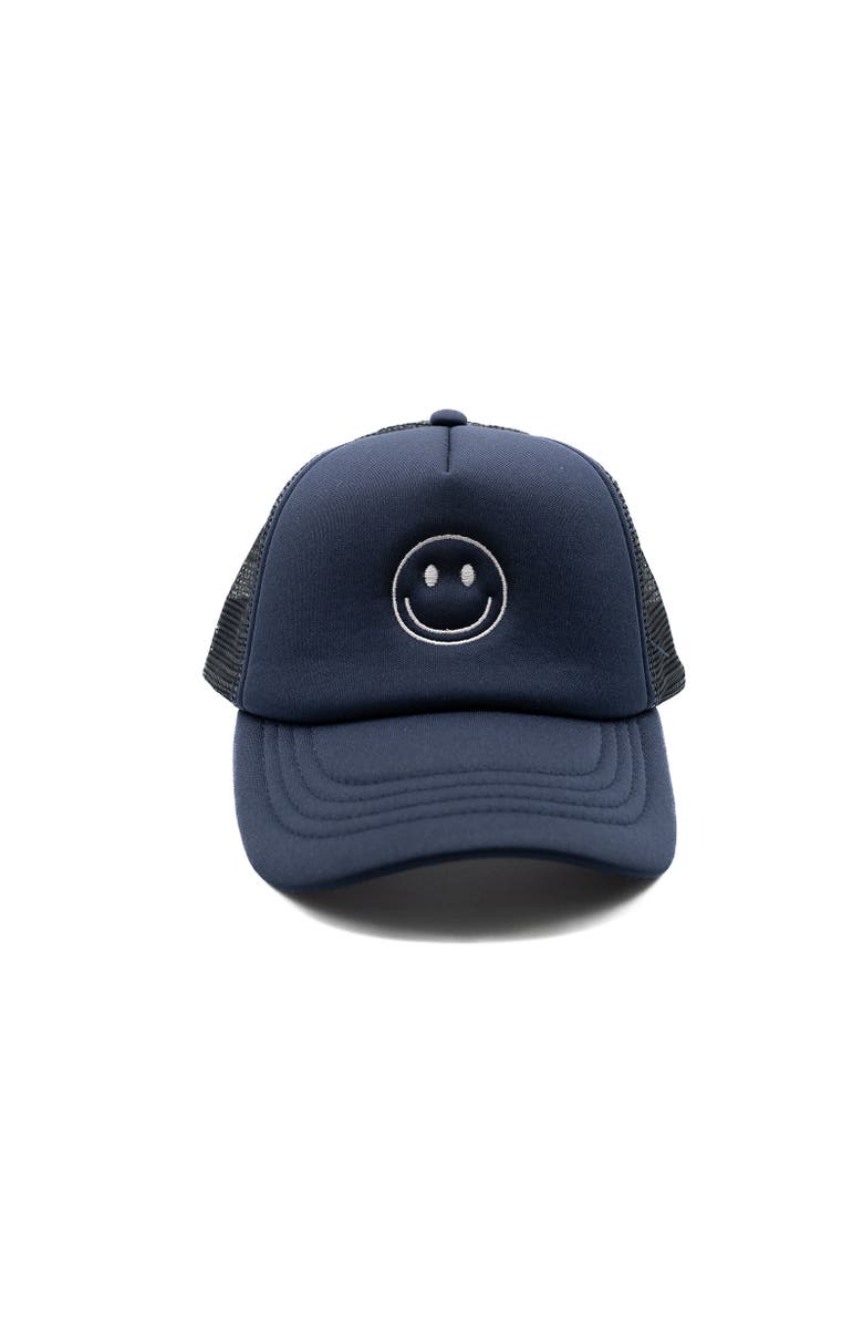Rey To Z Smiley Foam Trucker Hat, Main, color, Navy