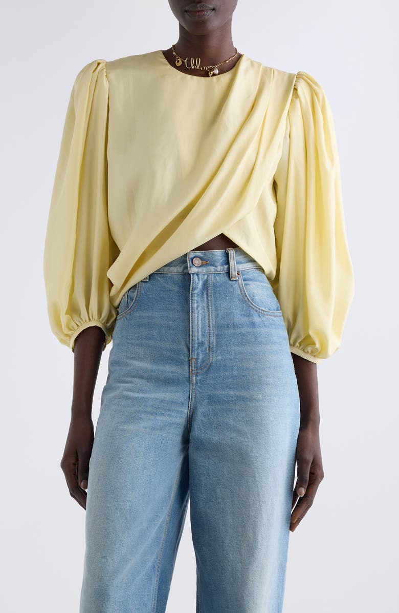 Chloé Draped Crop Top, Main, color, Powder Yellow