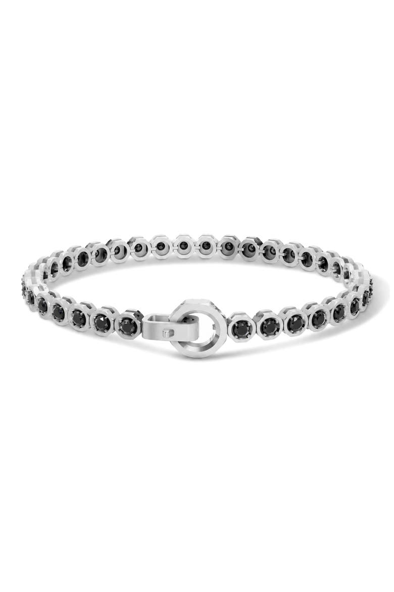 Large Hex Nut Black Lab Grown Diamond Bracelet, Main, color, SILVER