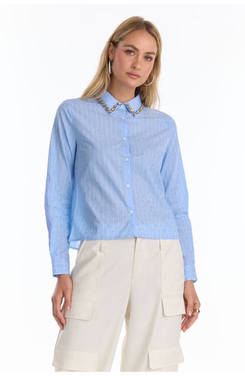 The Noli Shop Josefina Crystal Button Up In Blue