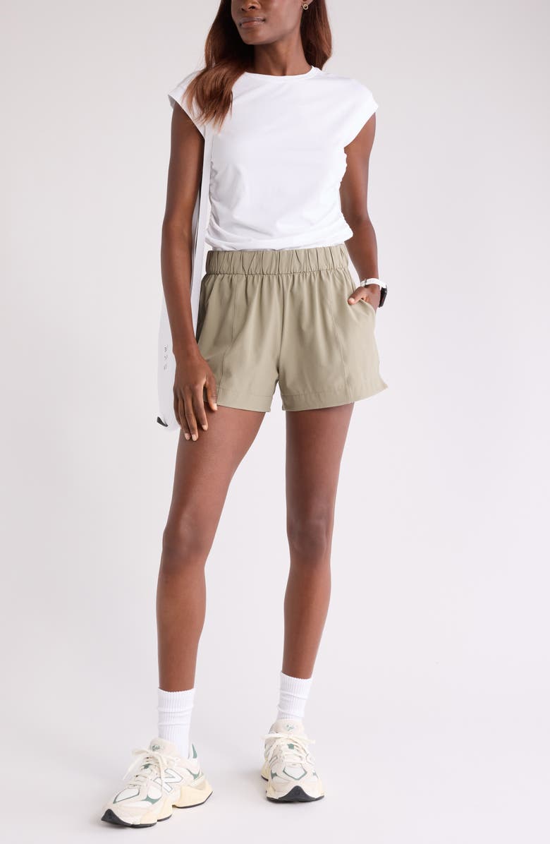 Zella Breezy Ruched Top, Alternate, color, White