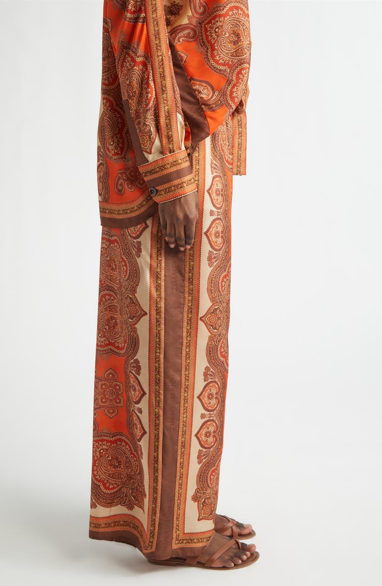 Zimmermann Mahon Paisley Print Habutai Silk Wide Leg Pants, Alternate, color, Tangerine Paisley