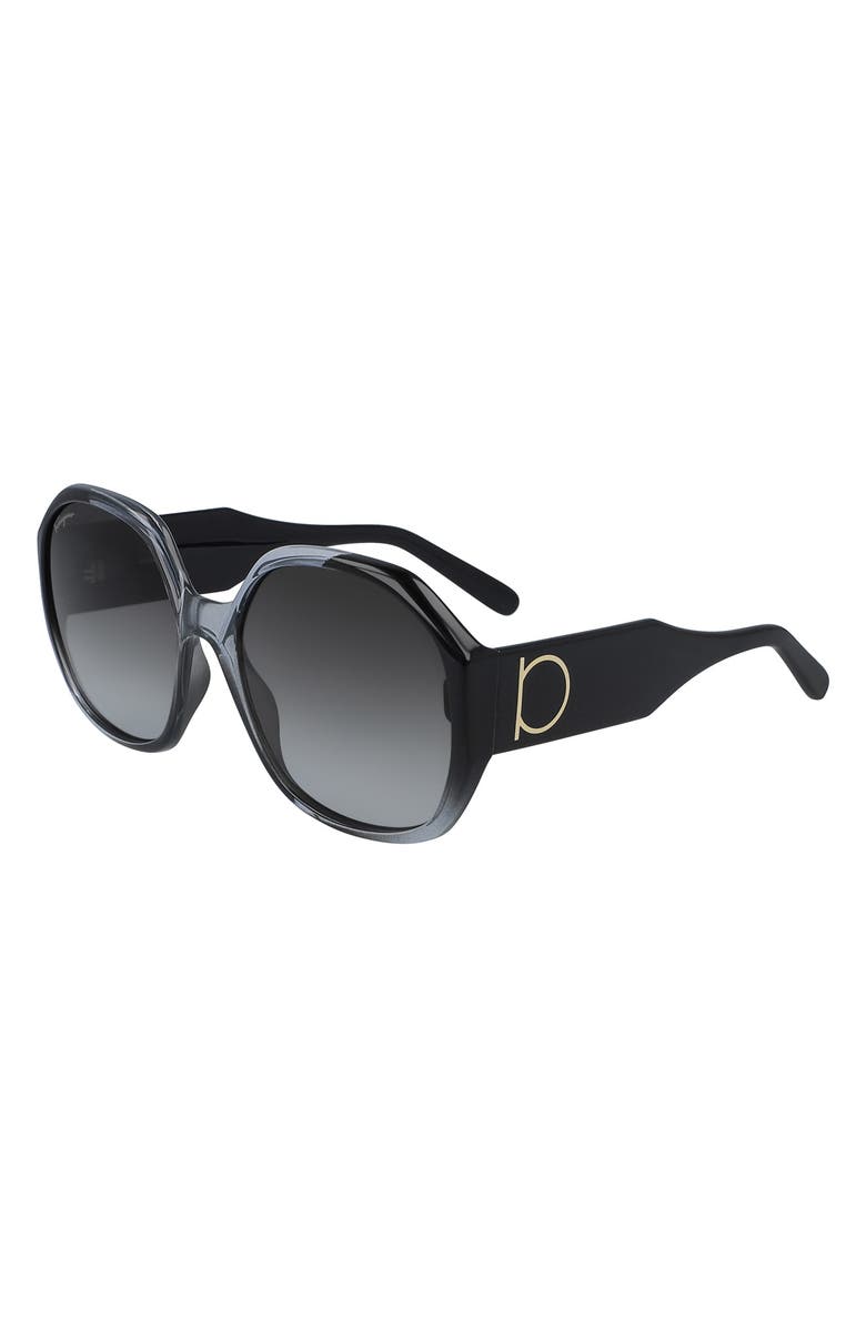 FERRAGAMO Salvatore Ferragamo Gancio 60mm Geometric Sunglasses, Alternate, color, 