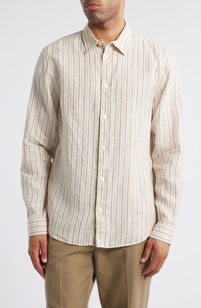 NN07 Enzo 5728 Stripe Linen Button-Up Shirt, Main, color, Brown Stripe