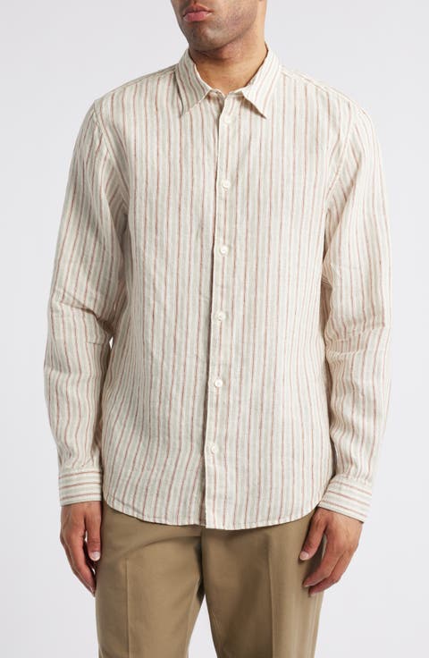 Enzo 5728 Stripe Linen Button-Up Shirt