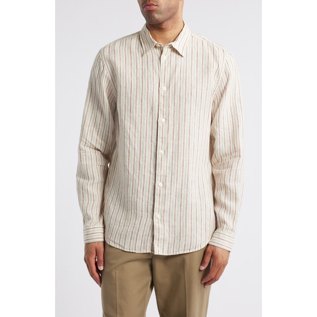 Nn07 Enzo 5728 Stripe Linen Button-up Shirt In Brown