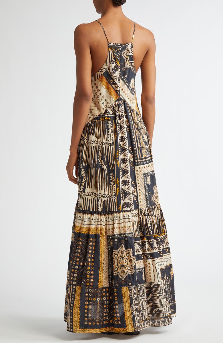 Isabel Marant Étoile Sabba Mixed Print Cotton Maxi Dress, Alternate, color, Black / Ochre