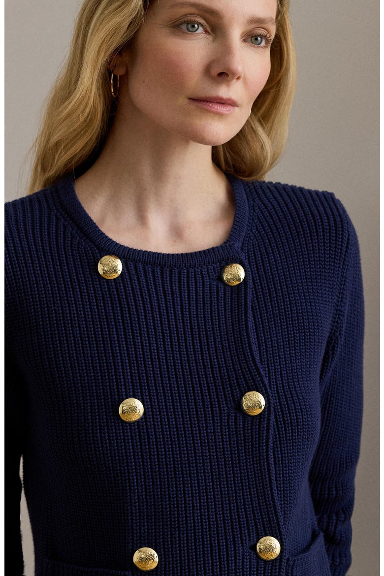 Double Breasted Combed Cotton Cardigan, Alternate, color, REFINED NAVY BLUE