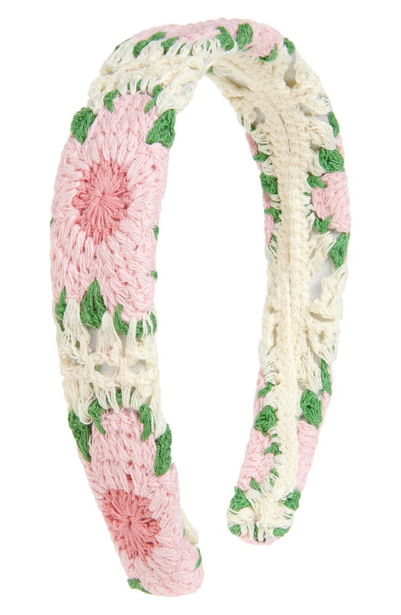 Cara Kids' Floral Crochet Headband, Main, color, Pink