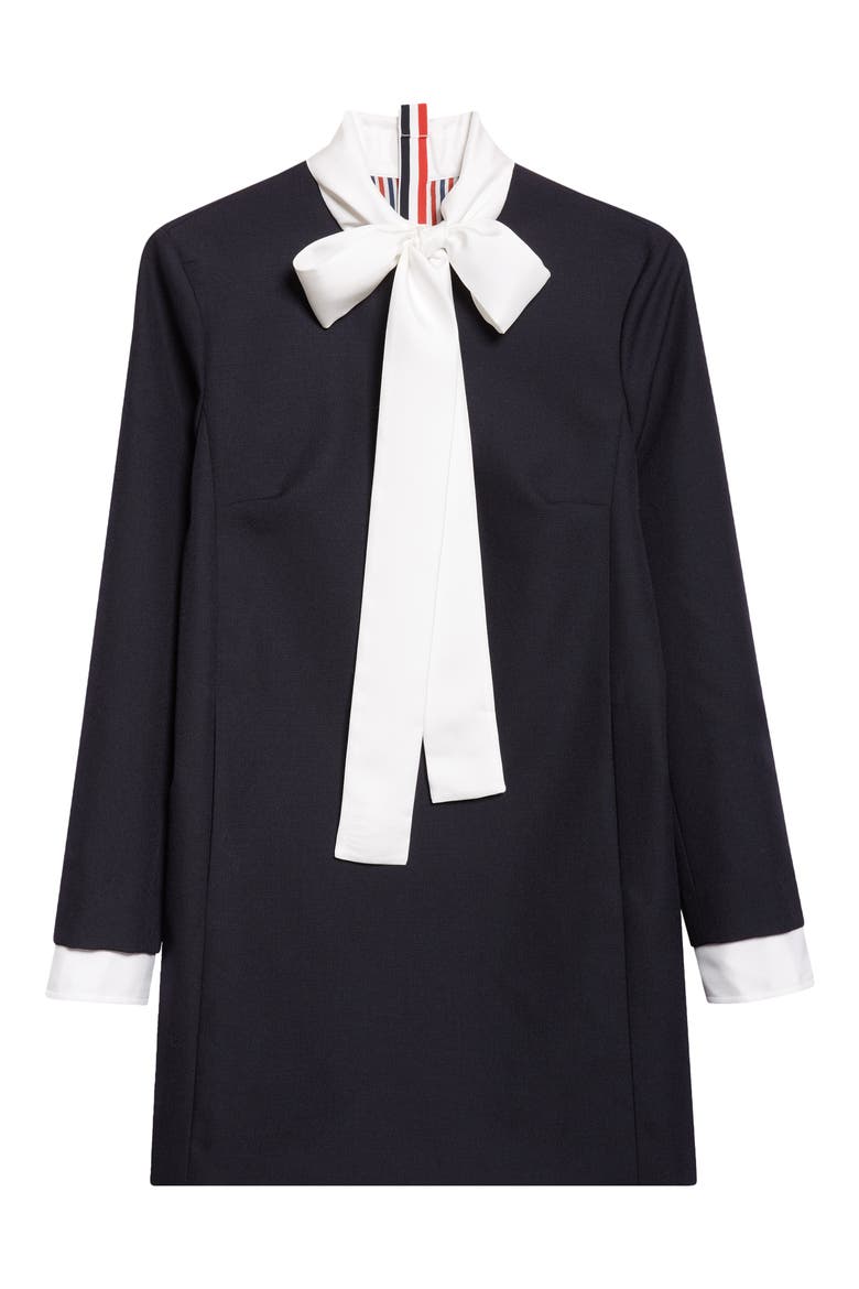 Bow Neck Long Sleeve Virign Wool Dress, Alternate, color, 415 NAVY