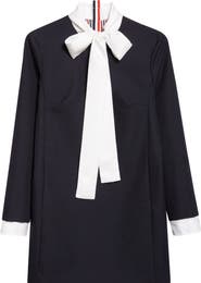 Thom Browne Bow Neck Long Sleeve Virign Wool Dress