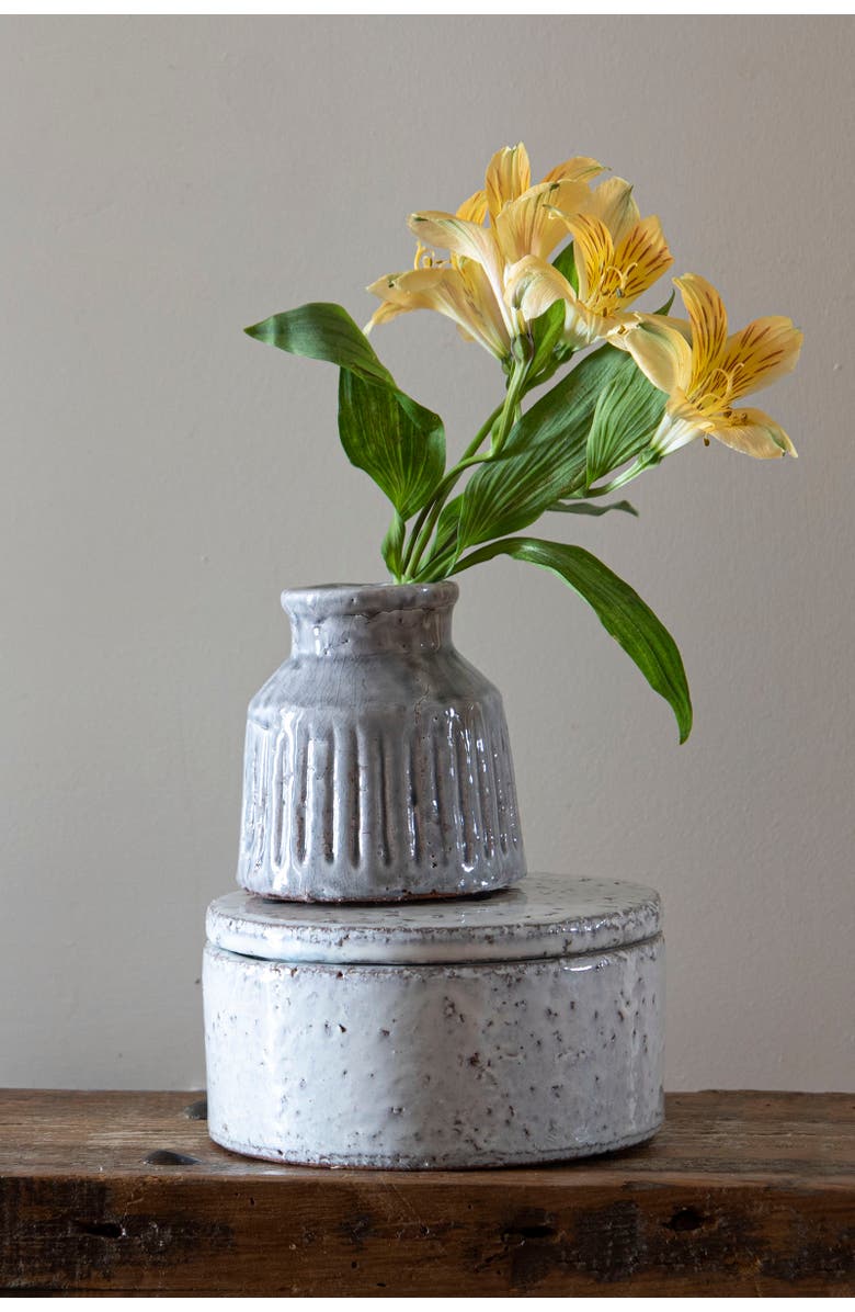 Foreside Home and Garden Handmade Gray Terracotta Vase with Carved Stripes, Alternate, color, Gray