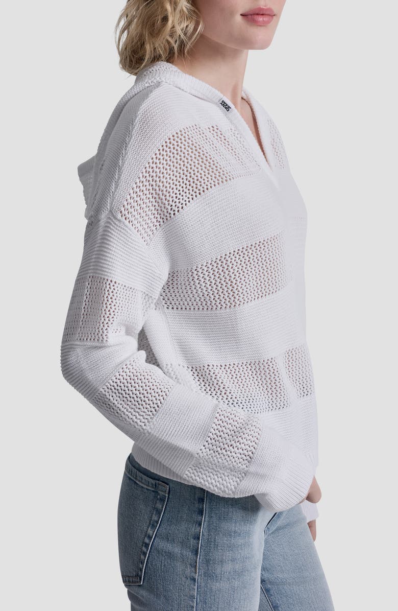 DKNY Jeans Pointelle Stripe Hooded Sweater, Alternate, color, White