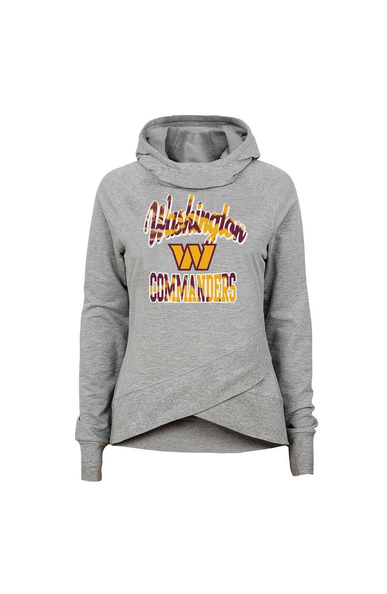 Outerstuff Girls Youth Heathered Gray Washington Commanders Dye Hard Fan Funnel Neck Pullover Hoodie, Main, color, 