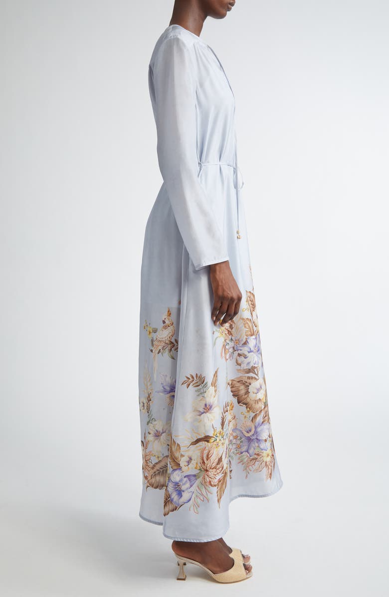 Zimmermann Coco Placed Print Long Sleeve Silk Dress, Alternate, color, Powder Blue Multi Floral