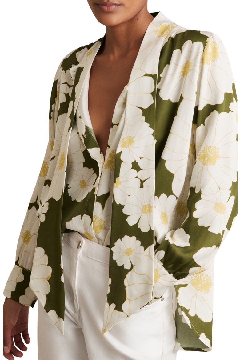 Danya Floral Tie Neck Shirt, Alternate, color, IVORY/ GREEN
