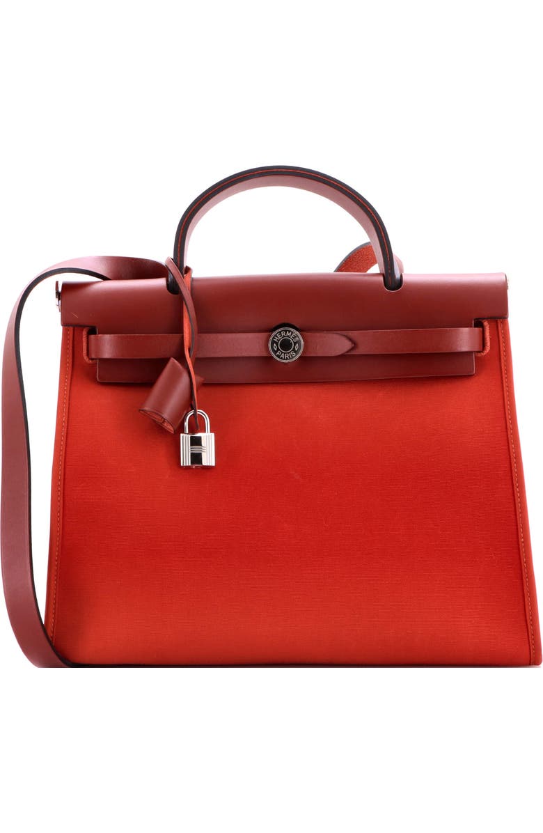 Pre-Owned Hermes Herbag Zip Leather and Toile 31, Main, color, Terre Battue