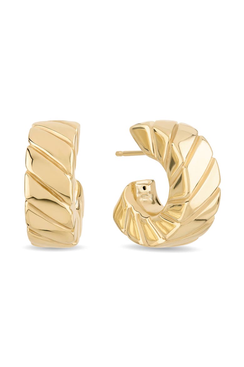 14K Gold Wide Grooved Huggie Hoop Earrings, Main, color, YELLOW GOLD
