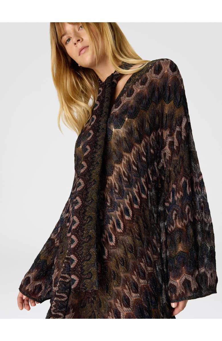 Missoni Long Lamé Viscose Dress With Removable Sash, Alternate, color, Green& Brown