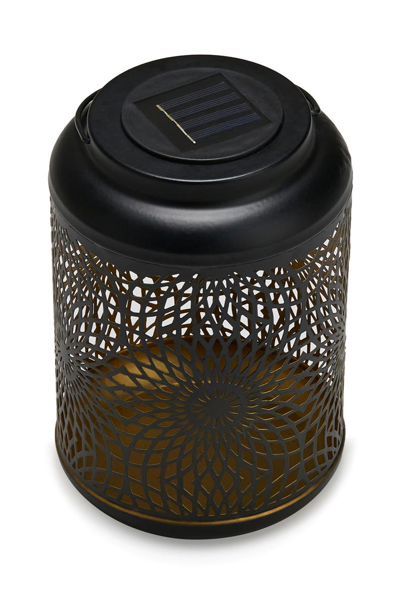 Glitzhome Metal Cutout Scrollwork Solar Powered Outdoor Hanging Lantern with LED Light, Alternate, color, Black