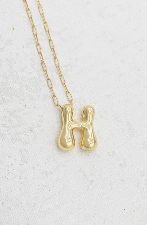 Small Paperclip Necklace with Gold Letter Charm