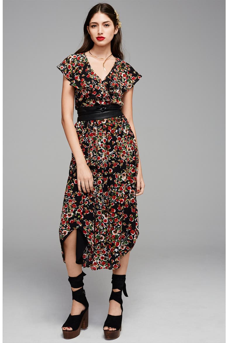Floral Midi Dress, Alternate, color, BLACK/ FLORAL