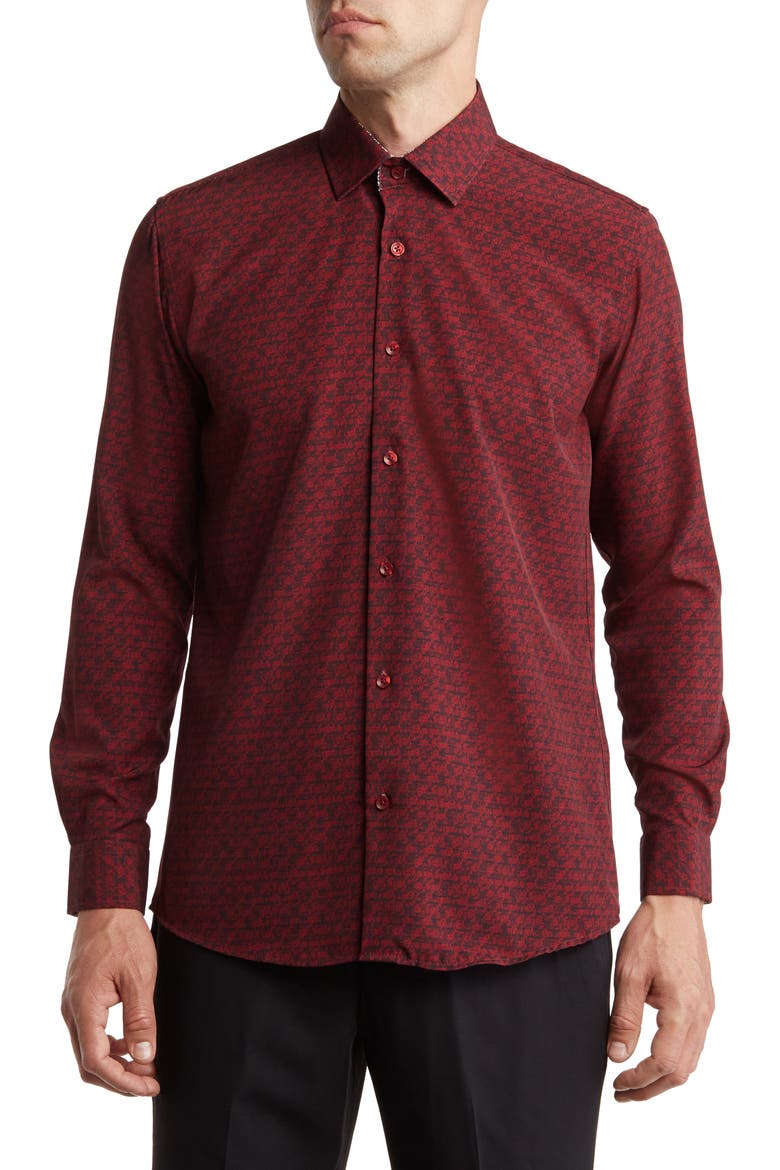 Slim Fit Wrinkle Resistant Performance Stretch Button-Up Shirt, Main, color, BURGUNDY