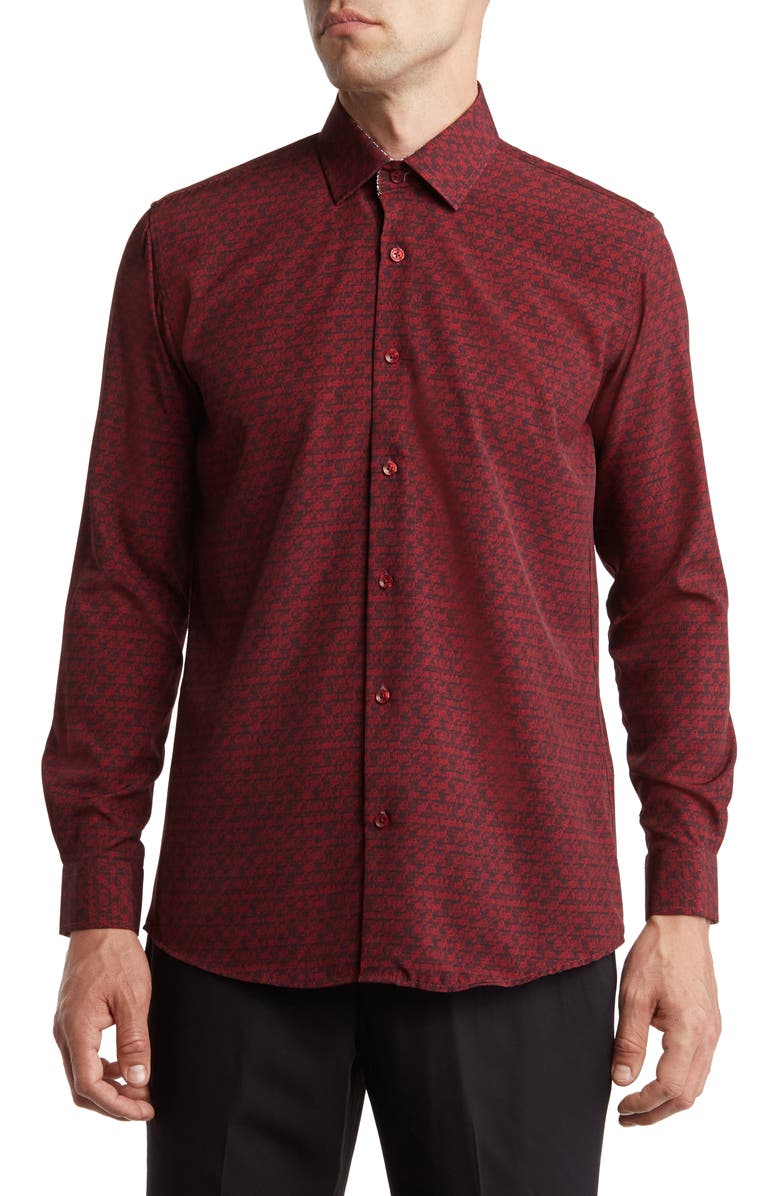 Azaro Uomo Slim Fit Wrinkle Resistant Performance Stretch Button-Up Shirt, Main, color, Burgundy