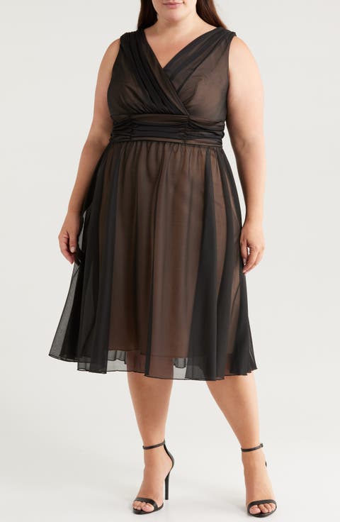 Chiffon Midi Cocktail Dress (Plus)