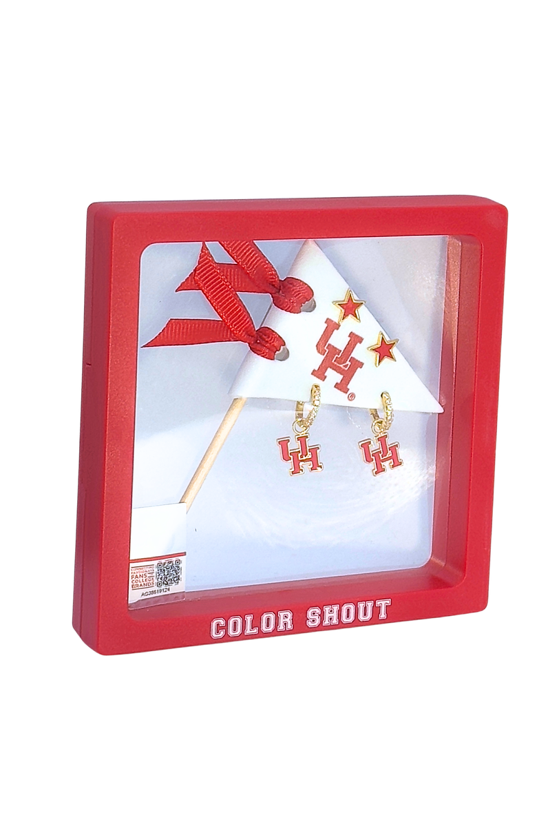 Color Shout University Of Houston Pennant Pair Earring Set, Alternate, color, Yellow Gold