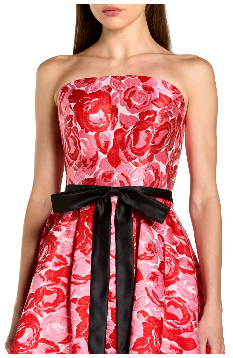 Mac Duggal Brocade Strapless A Line Midi Dress With Satin Bow, Alternate, color, Red Multi