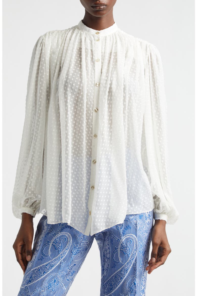 Pleated Silk Blend Shirt, Main, color, WHITE