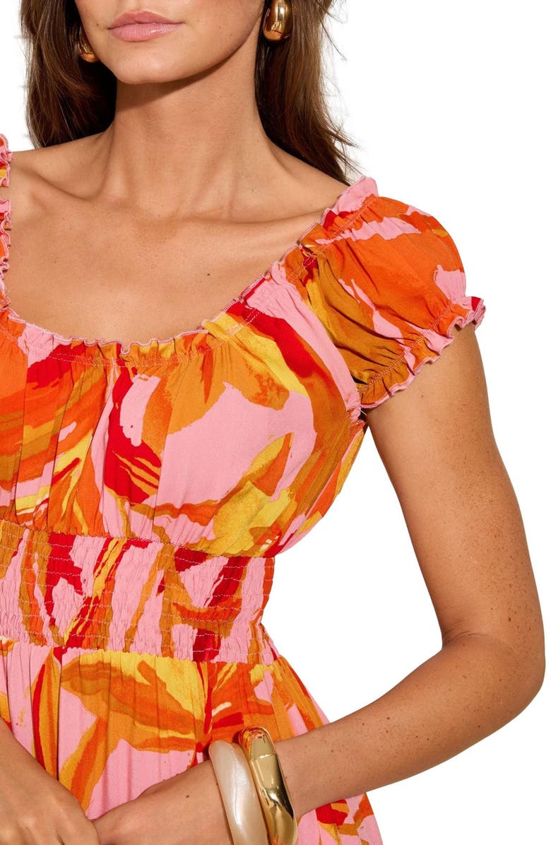 Friends Like These Ruffle Square Neck Smocked Waist Maxi Sundress, Alternate, color, Orange