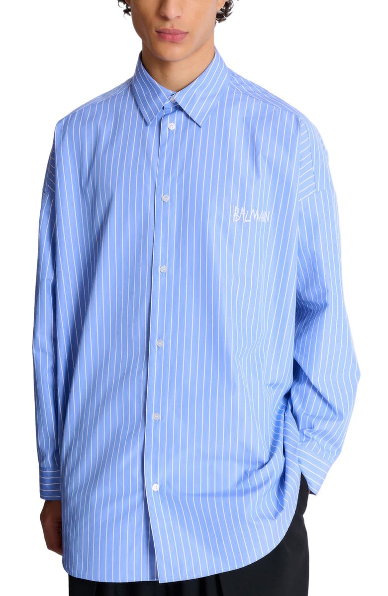 Balmain Relaxed shirt with stripes, Main, color, Blue